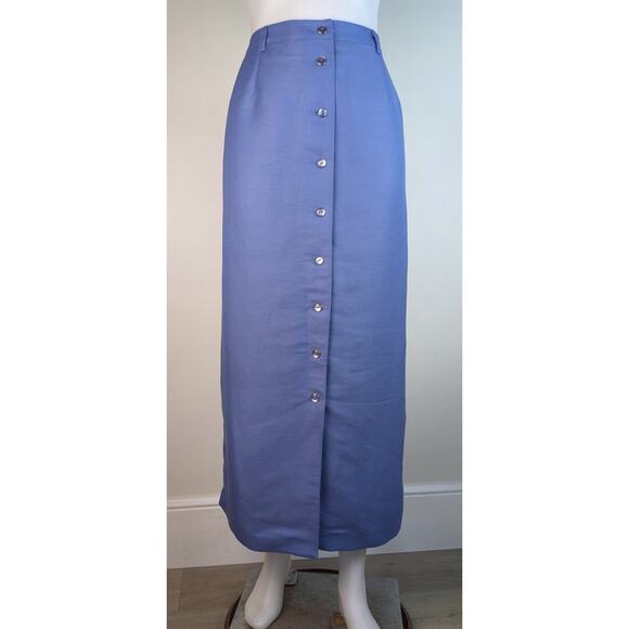 NEW Emma James Claiborne Straight Maxi Skirt 16 Blue Linen Button Front Vintage - Picture 2 of 9